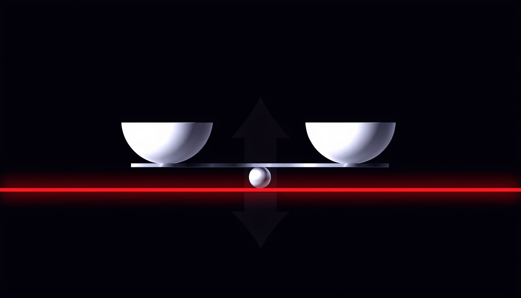 A minimalist balance scale weighing ad spend against profit, with a glowing red breakeven threshold line.