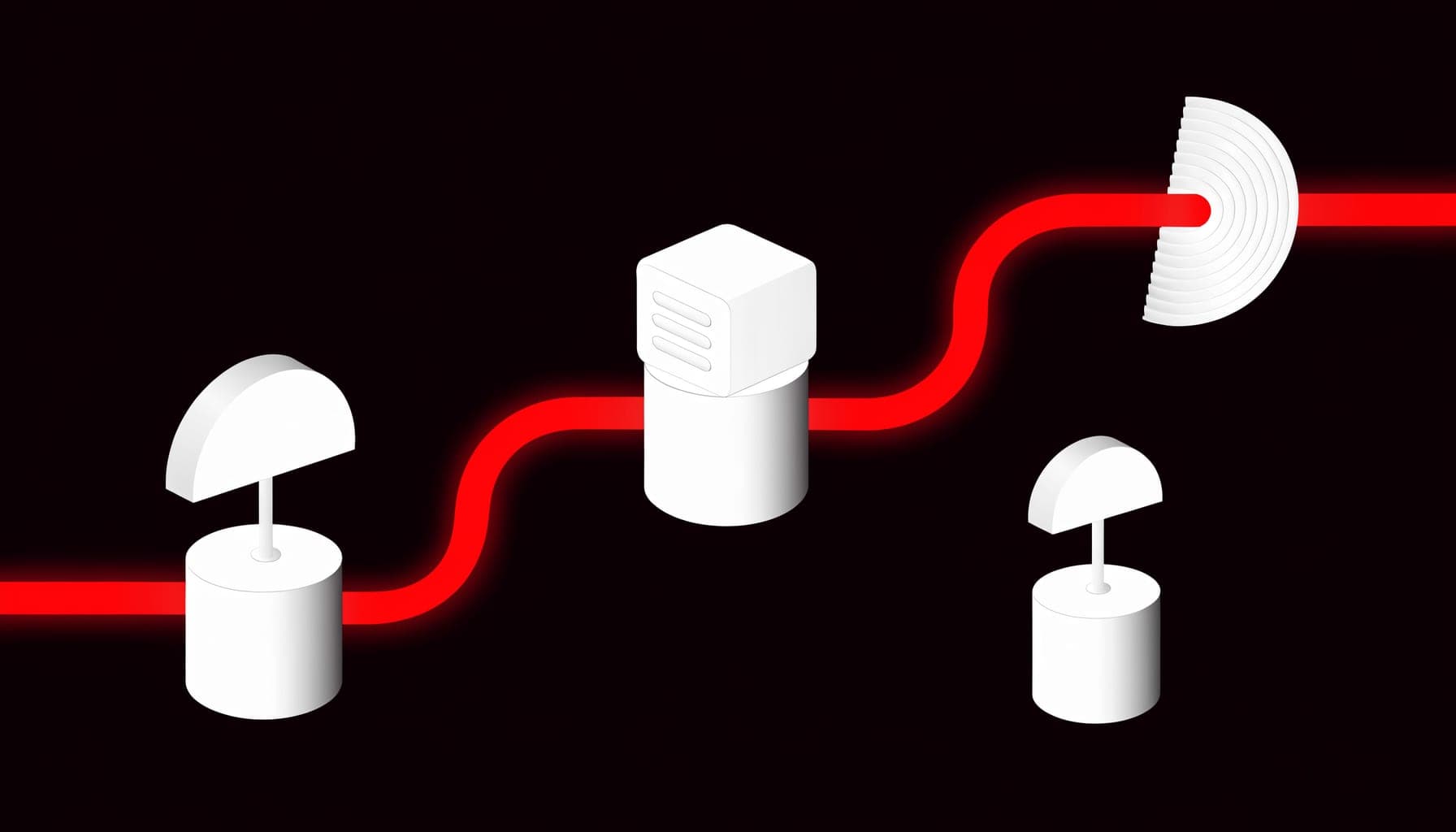 Two payment gateway nodes connecting through a secure server to an analytics node via a glowing red data stream.