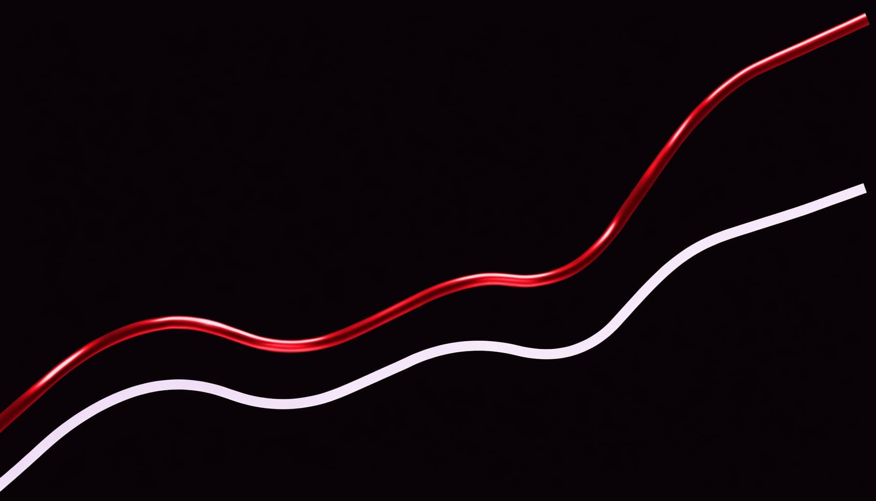 Two diverging charts: an inflated red line rising above a truer white line, symbolising reported ROAS versus real revenue.
